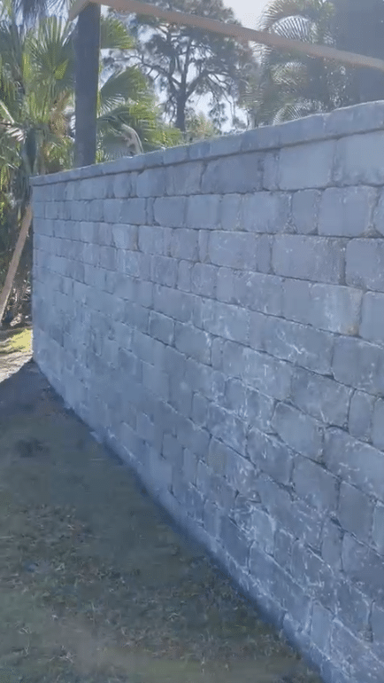 A concrete retaining wall